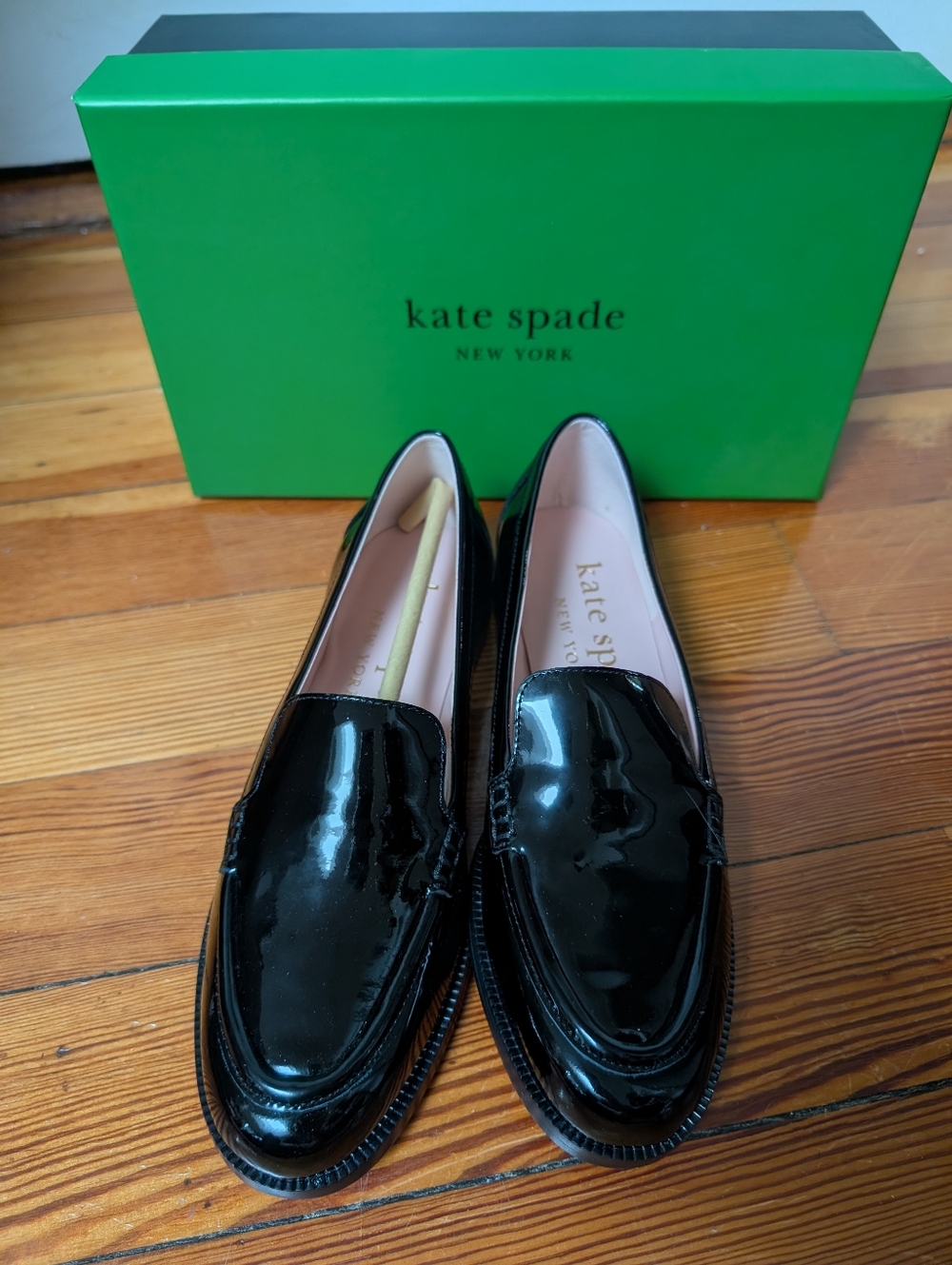 NEW kate spade lori Black Patent Leather Slip-On Loafers